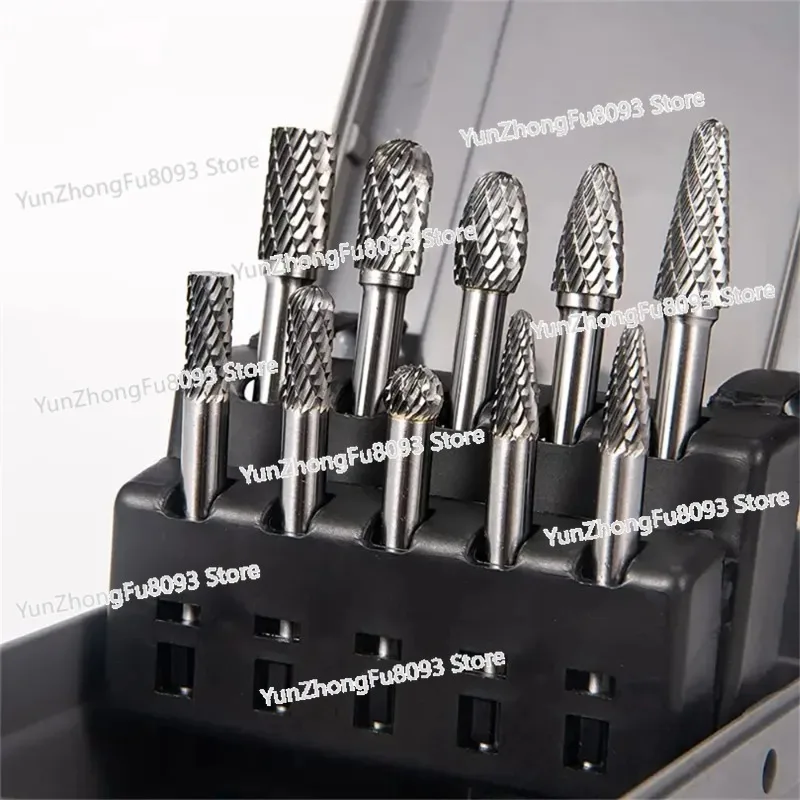 Carbide File 10 Packs, Double-grain Tungsten Steel Grinding Head 6 Handle Double-groove Rotary File Cutter