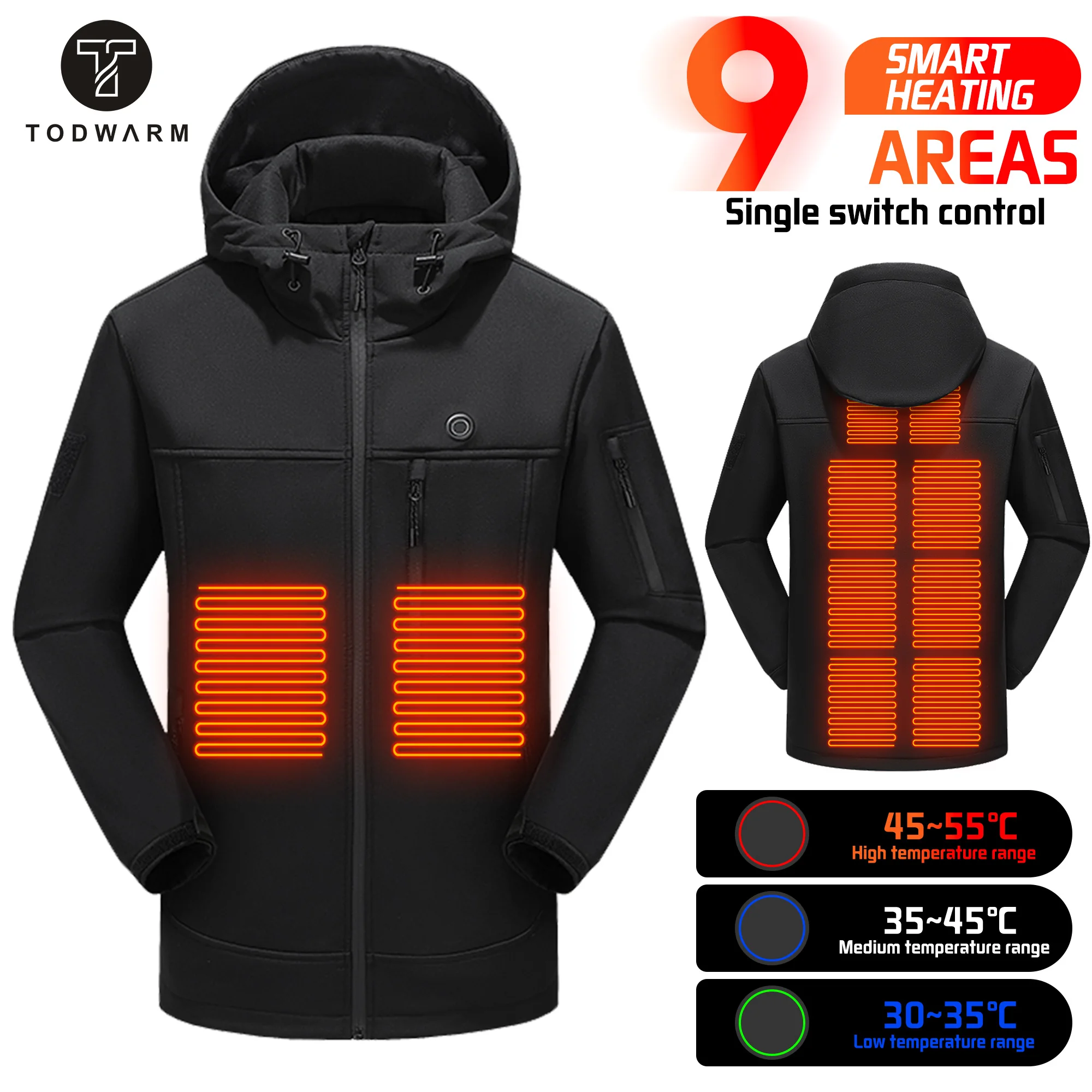 TODWARM Heated Jacket Camping Hiking Jacket Heating Motorcycle Jacket USB Electric Heating Skiing Clothes