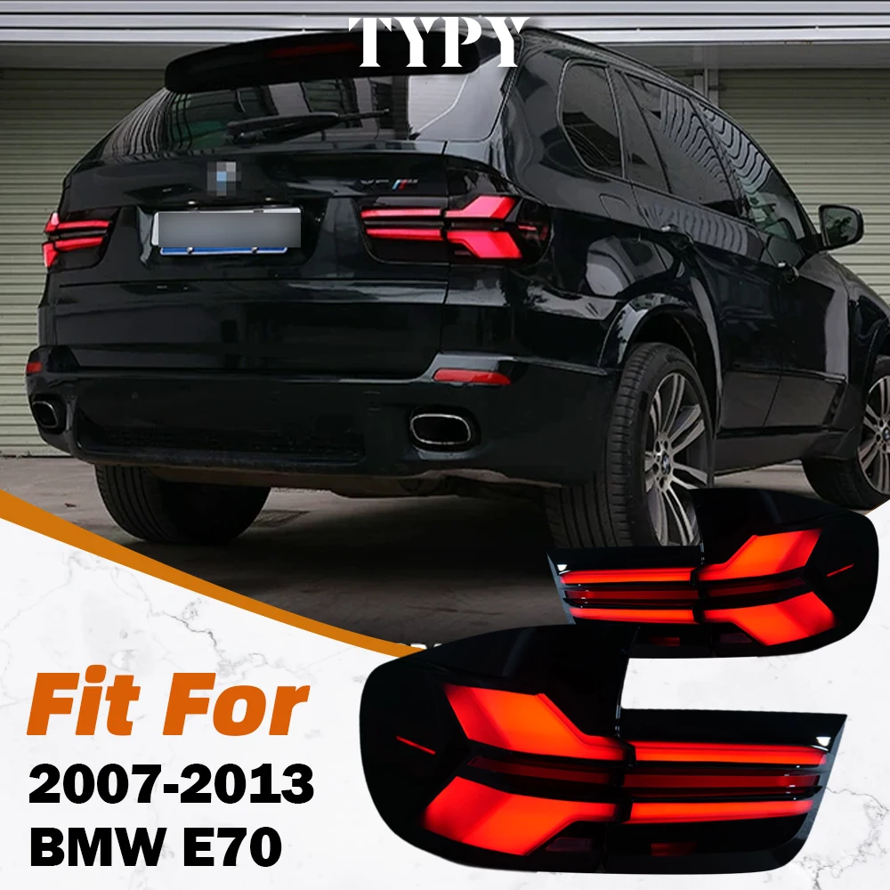 TYPY Full LED Smoked Black Tail Light Assembly For BMW X5 E70 2007-2013 Sequential Dynamic Turn Signal Brake Reverse Lamp Plug And Play Canbus Waterproof Anti-Yellow Rear Taillight Auto Modification Replacement Lighting Parts