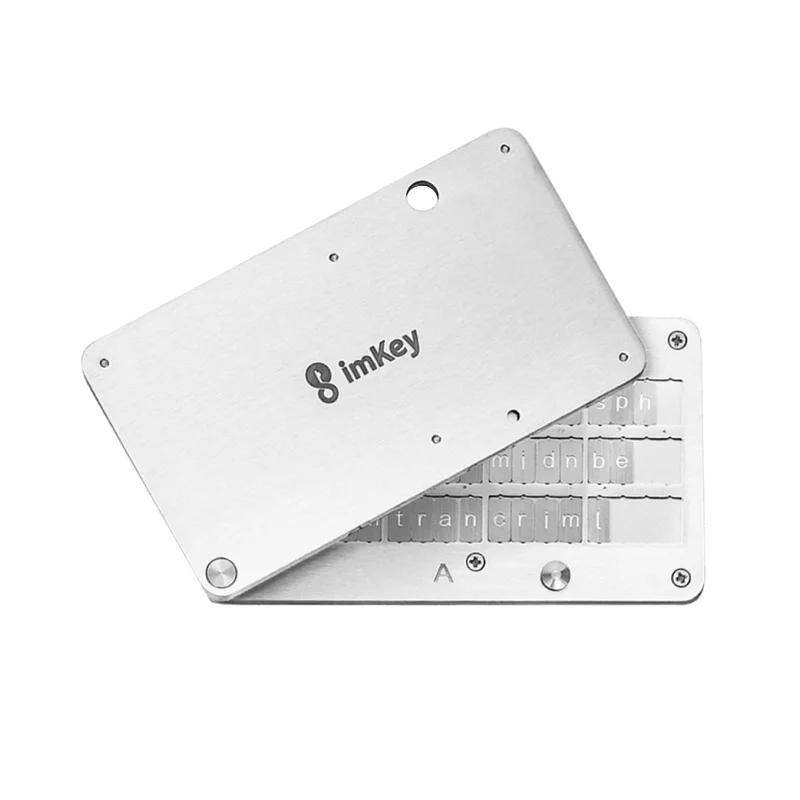 ImKey-s1 Frase de semente mnemônica Placa de metal Economizador de backup 24 palavras Kit de armazenamento de frases de recuperação de ativos criptográficos