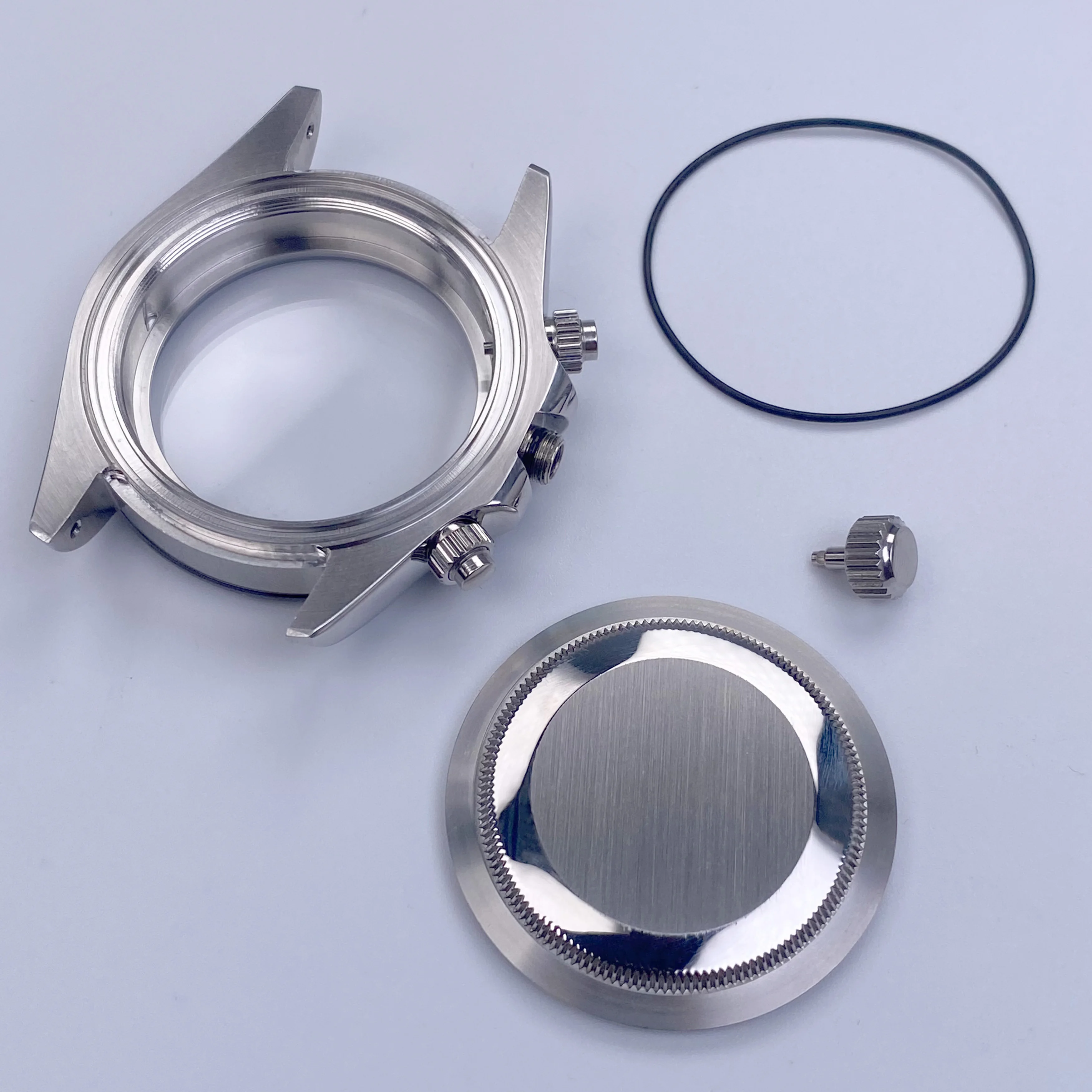 39 ミリメートル高品質シルバーメンズ腕時計スチールケースフィット VK63 ムーブメントケース時計アクセサリー部品は 20 ミリメートルストラップ時計ボックスに適合