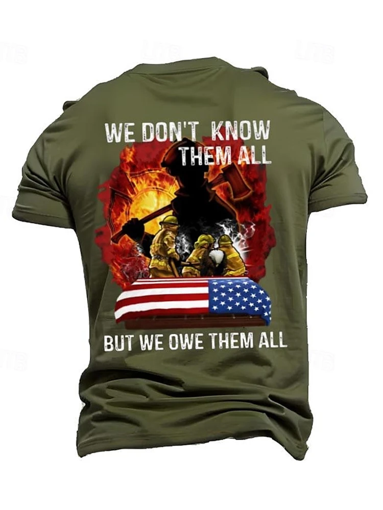 USA Flag And Firefighter Print Men's T-shirt Summer Daily Outdoor Men's Sports T-shirt Street Fashion Casual Men's Short-sleeved