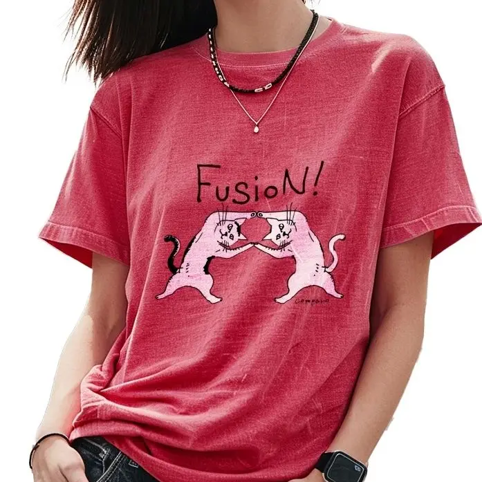 

Забавный котенок, модная уникальная футболка с рисунком Y2K, женская футболка большого размера, милый ручной роспись кота, корейский стиль, искусство, лето 202, топ