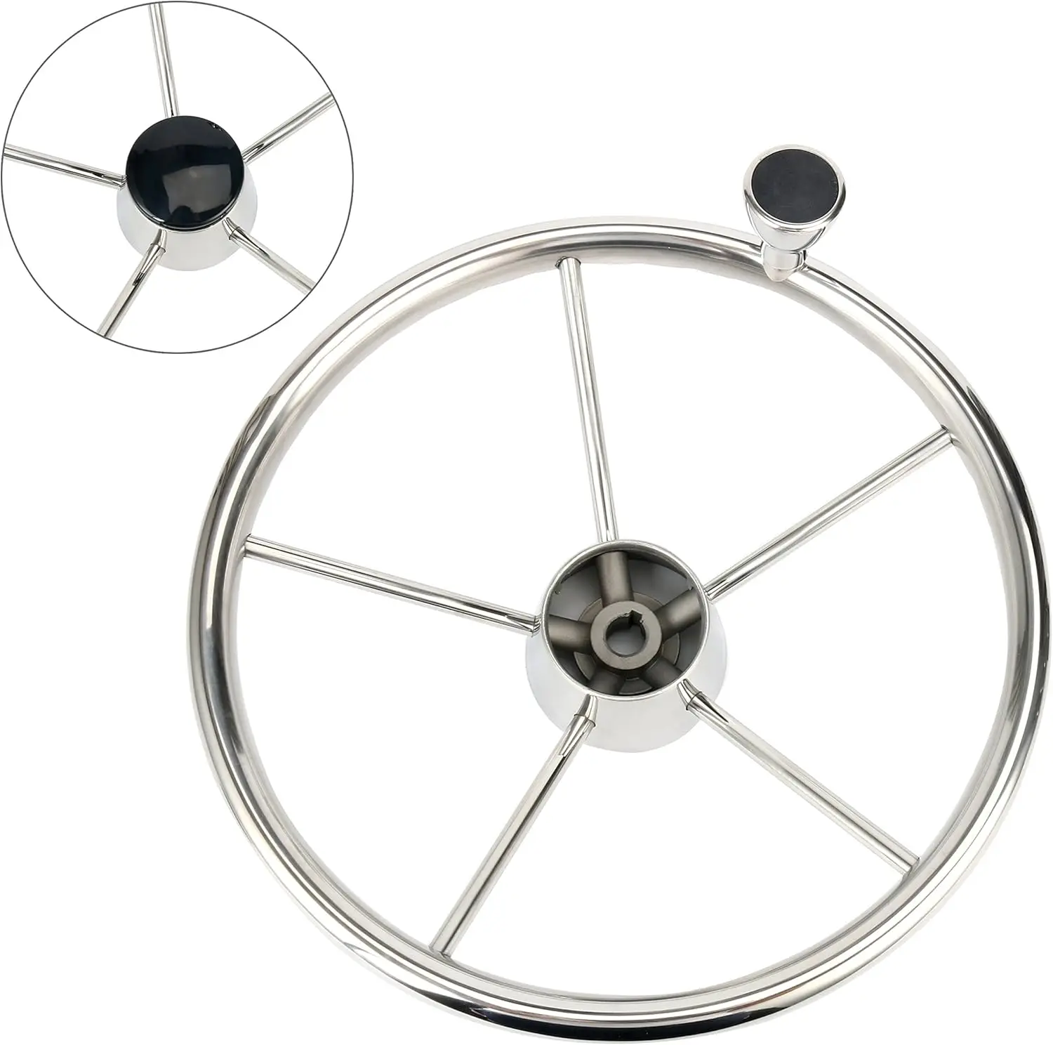 Stainless Steering Wheel with Knob, Marine Boat Accessories, 13-1/2', 5 Spoke for Boat