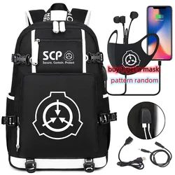 SCP Foundation Backpack Black Bookbag Cartoon School Bags for Teenage Kids SCP Travel Bagpack USB Laptop Shoulder Bags