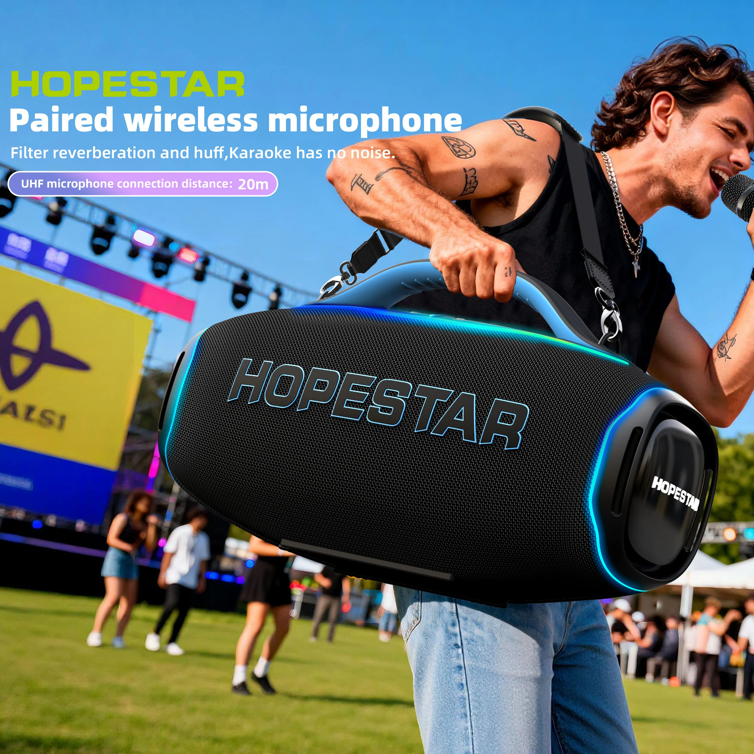 HOPESTAR A90PRO 700W Portable Speaker RGB Lighting IPX-6 Waterproof 10000mAh Battery 2.1 Channel Three-Way Audio Outdoor Home