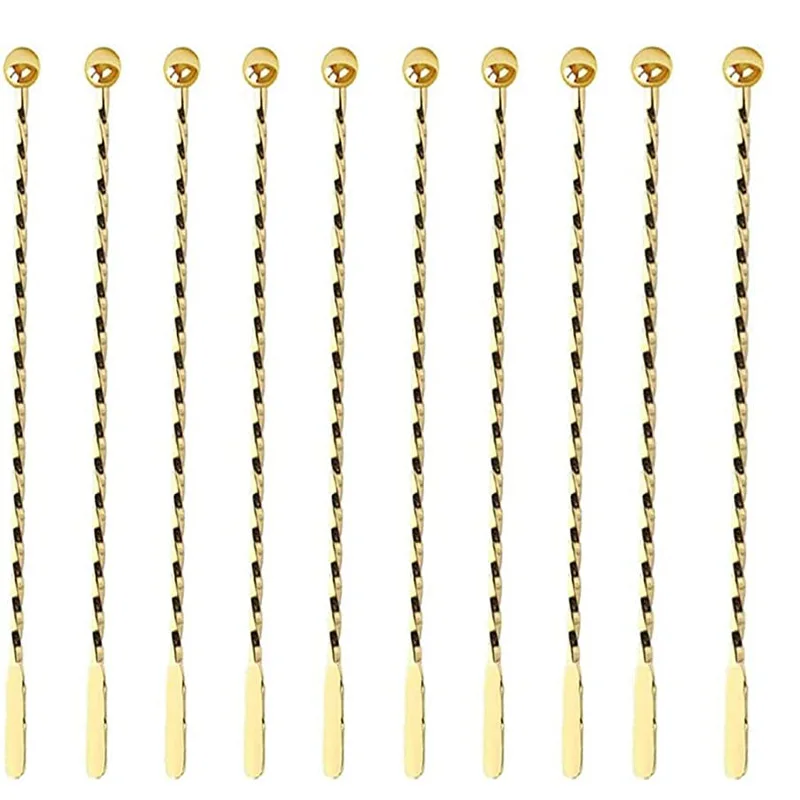 Gold Stainless Steel Stirrers 7.5 Inch Stir Sticks with Small Rectangular Paddles for Stirring Coffee Beverages Swizzle Stick