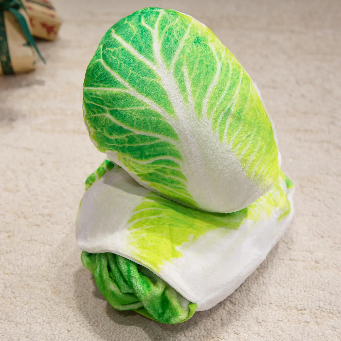 3D Lifelike Plush Chinese Cabbage Watermelon Blanket Simulation Stuffed Poached Egg Throw Pillow with Blanket 2 In 1 Cushion