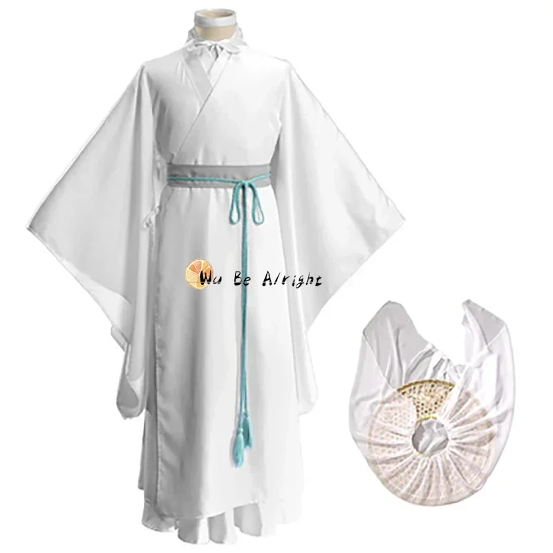 Xie Lian Anime Cosplay Costume, Tian Guan There Fu, Perruques Xielian, Chapeau en Bambou, Chaussures, Accessoires, Han Fu Blanc, Tenue Hmatte ee