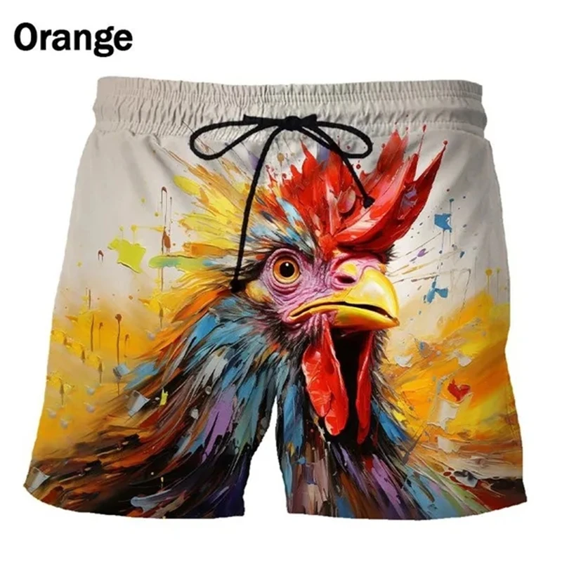 Calções de praia para homens e mulheres com estampa artística 3D de frango, calção infantil casual, prancheta de ginástica, gelo, moda verão, novo design