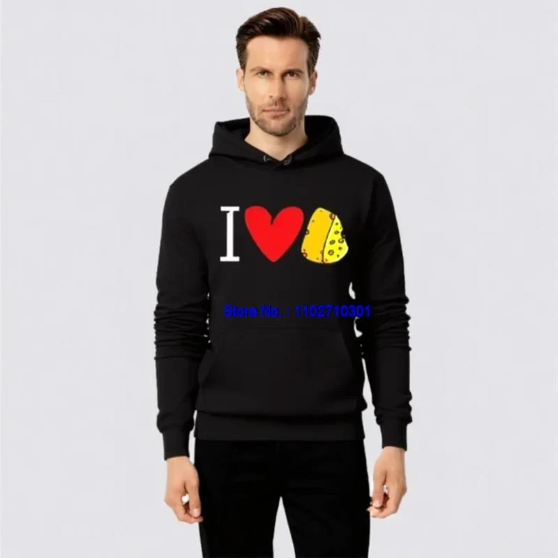 Men's Winter Pullovers Thick Sweater Hoodie I Love Cheese Funny Graphic Hooded Sweatshirts Fleece Hoodie Fashion Male clothes
