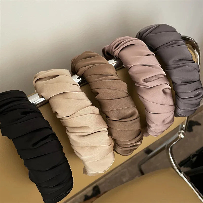 

Fashion Satin Folds Headbands Hairbands Women Girls Wide Thick Solid Scrunchies Hair Bands Hair Hoop Hair Accessories