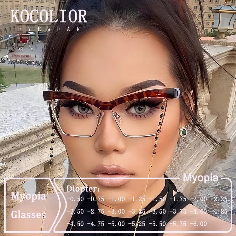 

Brand Design Square Eyebrow Frame Myopia Glasses Prescription Photochromic Anti Blue Light Women Shortsight Eyewear 0 to -6.00