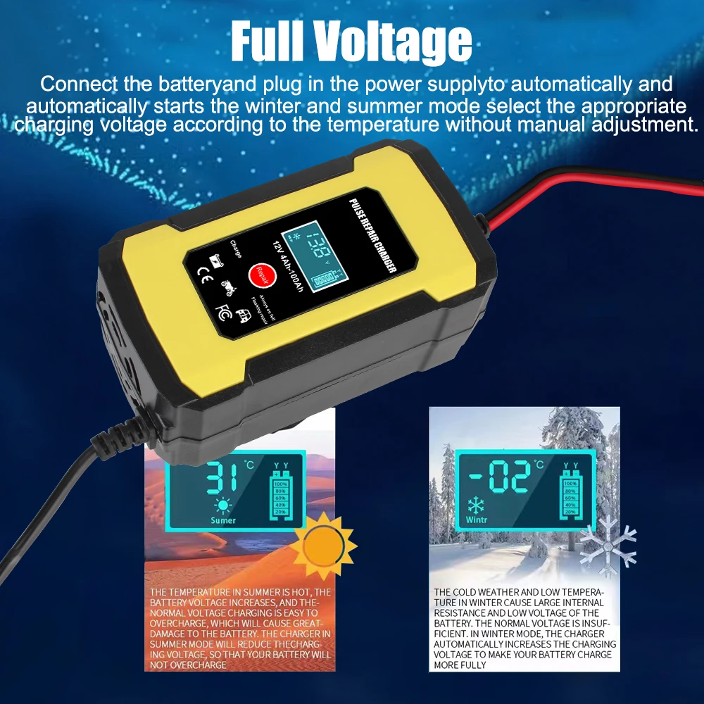 12V 6A Motorcycle Car Battery Chargers 110-220V US EU Plug Intelligent Pulse Repair For Lead Acid Batteries S1 Charger 12V/2A