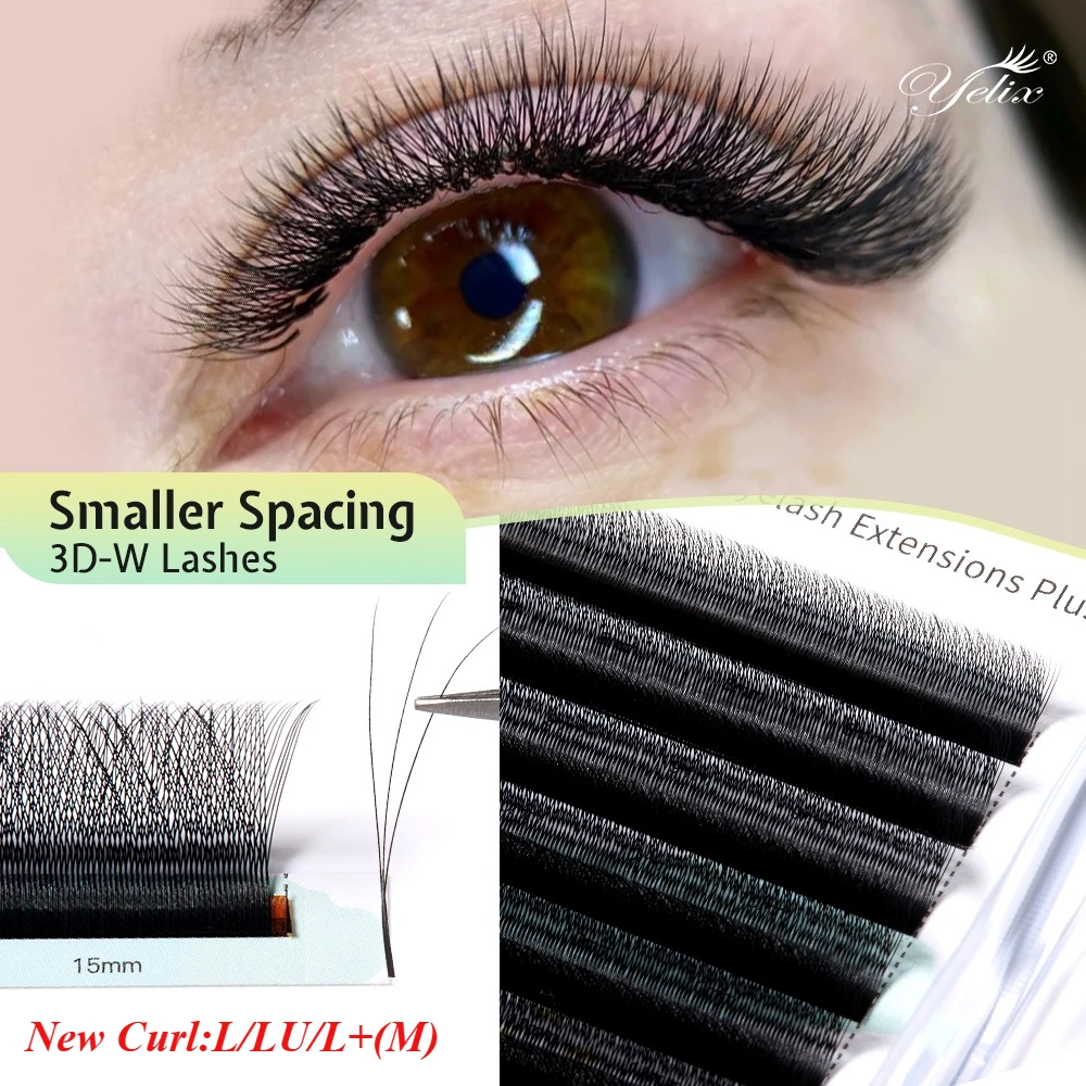 

Yelix New 3D W Shape Eyelash Extension Smaller Spacing Premade Volume Lashes 12 Rows L LU M 8-15mm Natural Soft Eyelash