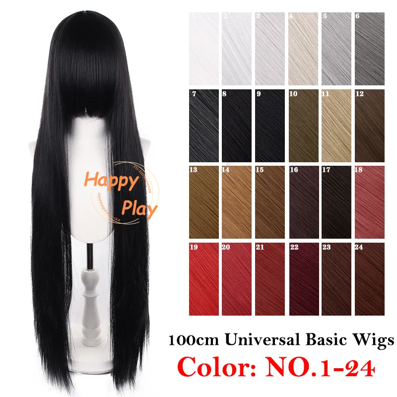 

24 цвета, 40 дюймов, 100 см, прямые с челкой, аниме, косплей, синтетический парик, совместимые с универсальными разноцветными термостойкими волосами