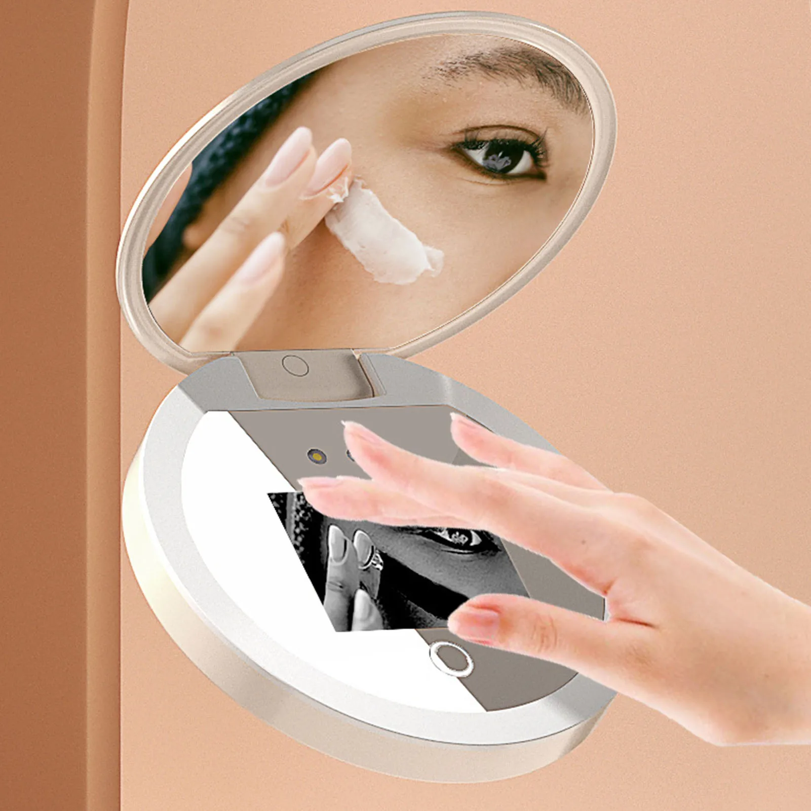 UV 미러 자외선 차단 테스트 카메라, 2X 배율, 여행 메이크업, 3.5 인치 LED 조명, 화장품 메이크업 미러 