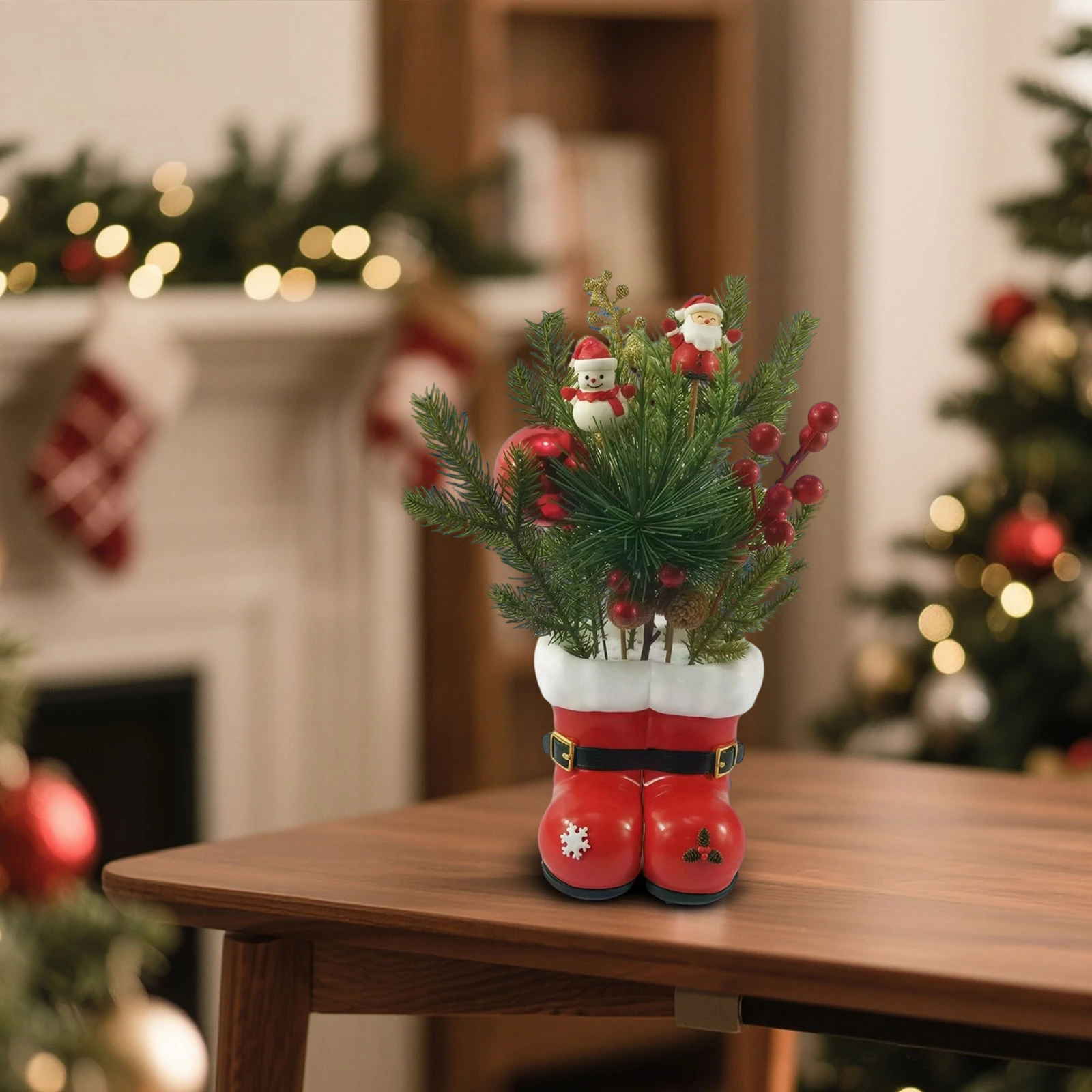 عيد الميلاد حذاء اناء للزهور الإبداعية الراتنج داخلي الزهرية جو احتفالي حذاء أحمر زهرية زينة تشكيلة زهور الدعائم #6