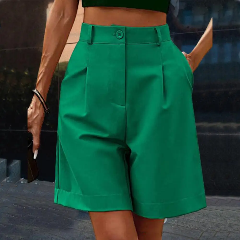 Ladies Knee Short Pants High Waist Straight Leg Loose Shorts Office Lady Wide Leg Short Pants Chic Casual Suit Shorts Streetwear