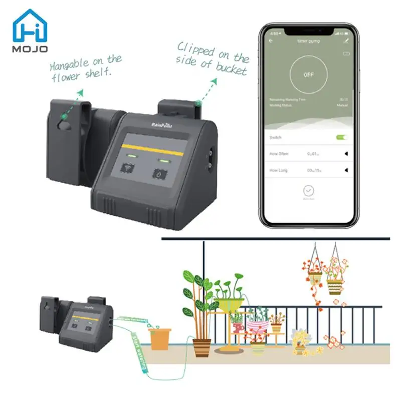 To HIMOJO-Kit de tubería de bomba de riego de flores para interiores, temporizador de registro de agua automático, Control remoto, WIFI, Tuya