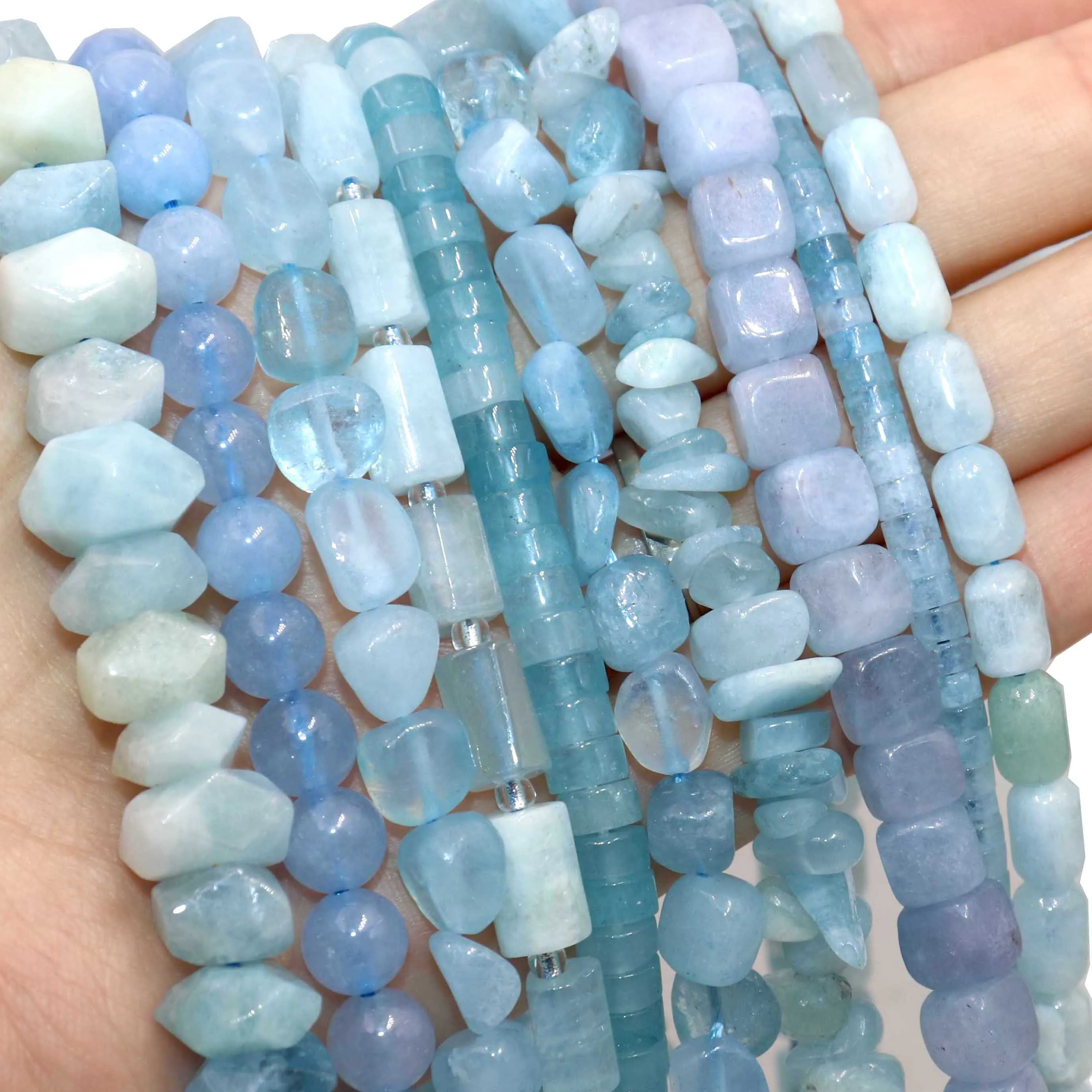 Natural Stone Blue Aquamarine Faceted Rondelle Square Irregular Round Space Beads For Jewelry Making Diy Bracelet Necklace