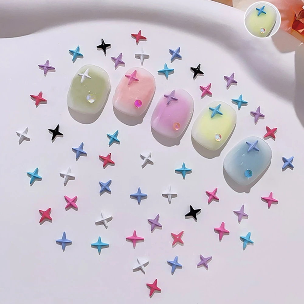 10pcs Alloy Star Cross Nail Charms 3D Color Star Rhinestones Nail Art Decorations Supplies DIY Shiny Macaroon Nail Accessories