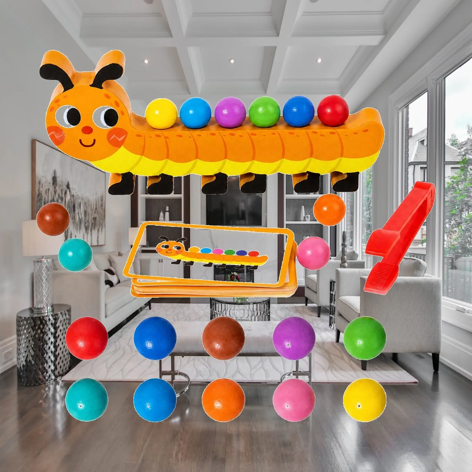 Educational Wooden Toy for Children Animal Bead Sorting Game Color Matching Puzzle with Pattern Cards Montessori Learning