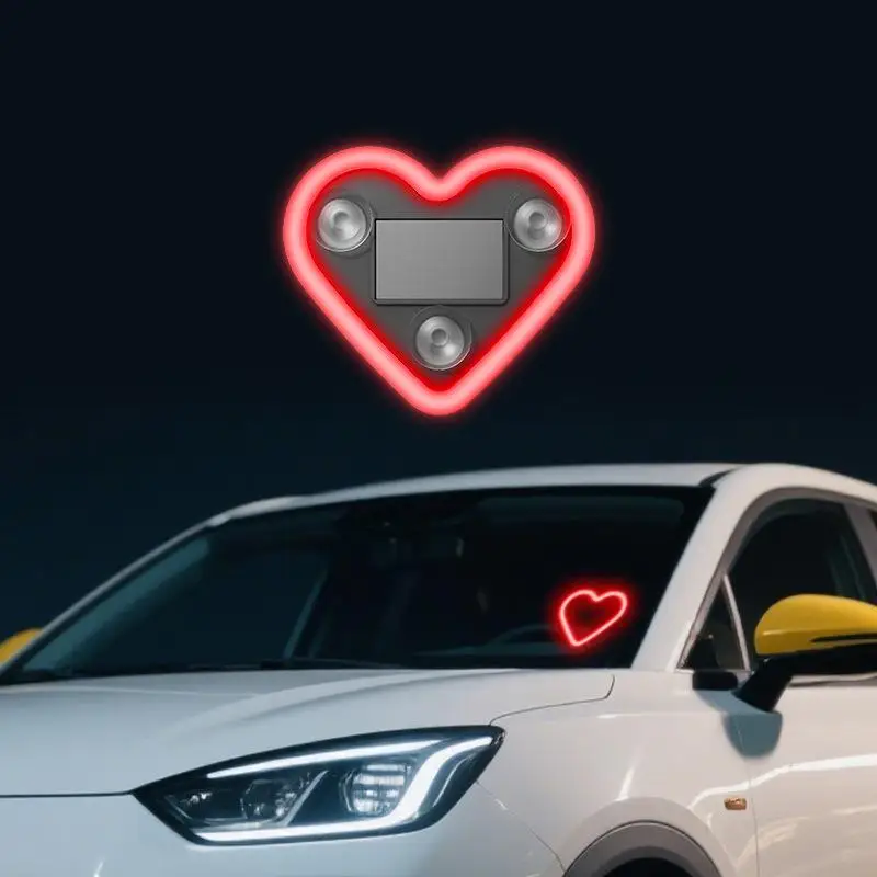 Car LED Window Heart Atmosphere Light, Solar Powered Interior Modification Neon Lamp, Car Decoration Lighting Accessory