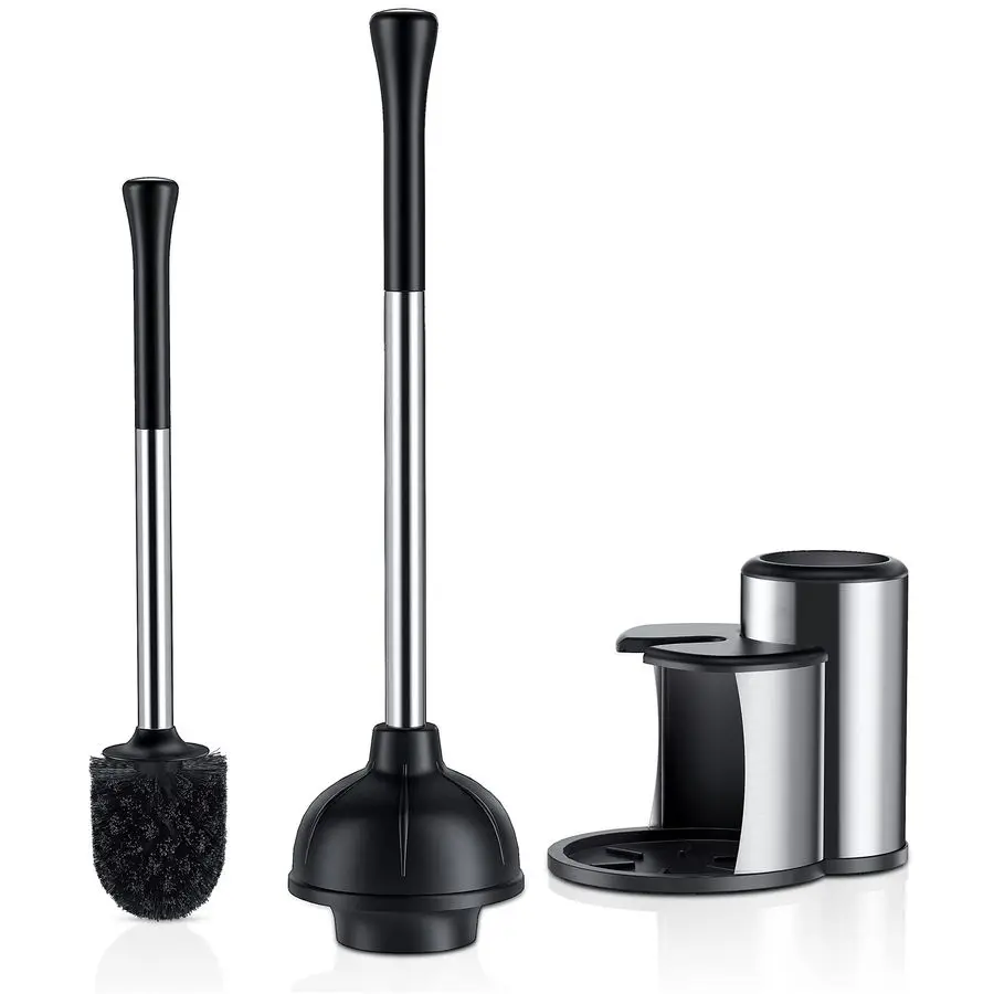 

Toilet Plunger and Bowl Brush Set 2 in 1 Stainless Steel Heavy Duty Toilet Cleaner Plunger with Holder Combo for Bathroom Cleani