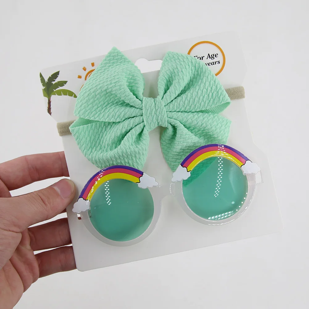 2 pz/set Rainbow Baby occhiali da sole Bullet Bow fasce per capelli in Nylon elastico bambini ragazzi ragazze occhiali da sole carini puntelli fotografici