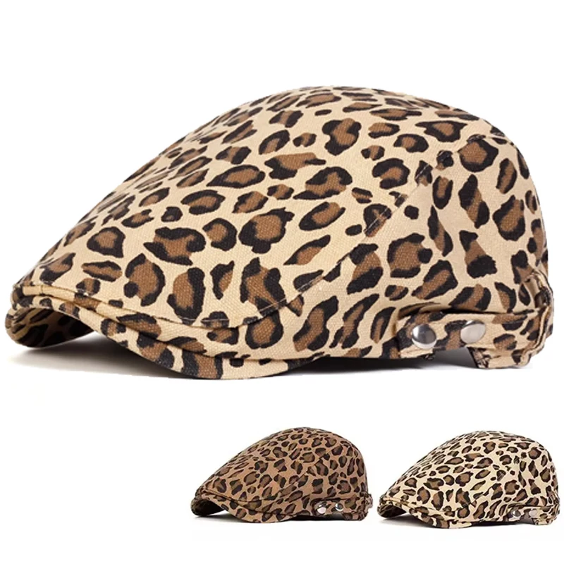 Unisex Leopardenmuster Newsboy Caps Herren Britische Malerhüte Herbst Winter Baskenmützen Verstellbare Flache Schirmmützen Hip-Hop Baskenmützen