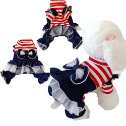 Jeans Dog Clothes For Small Medium Dogs Puppy Cat Clothing Cowboy Girls Strips Hoodie Jumpsuit Overalls Denim Pant Pet Tracksuit