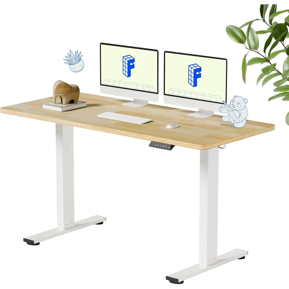 

Electric Height-Adjustable Solid Wood Standing Desk, 55x24, White Rubberwood Top, 2-Pack