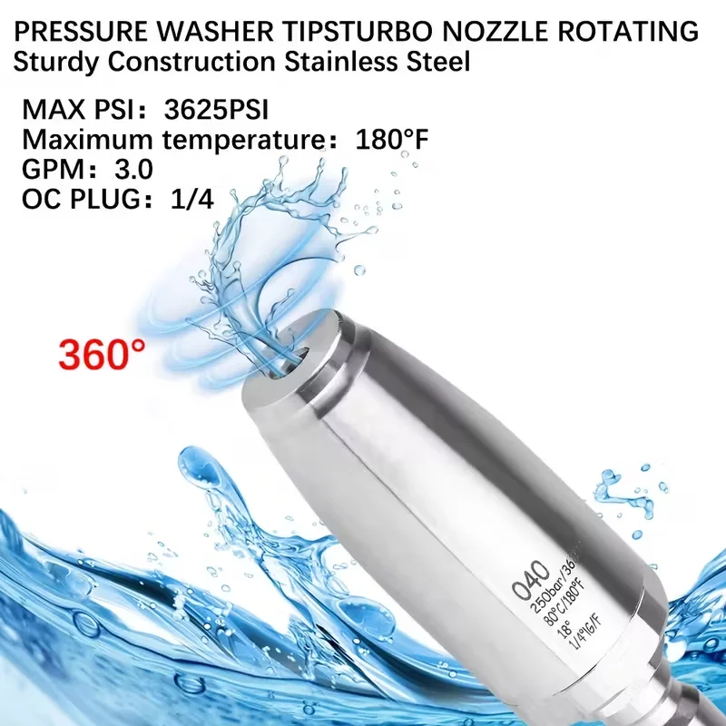 Stainless Steel 360° Rotating Turbine Nozzle with 1/4-inch Quick-Connect Coupling for High-Pressure Cleaner Floor Cleaning