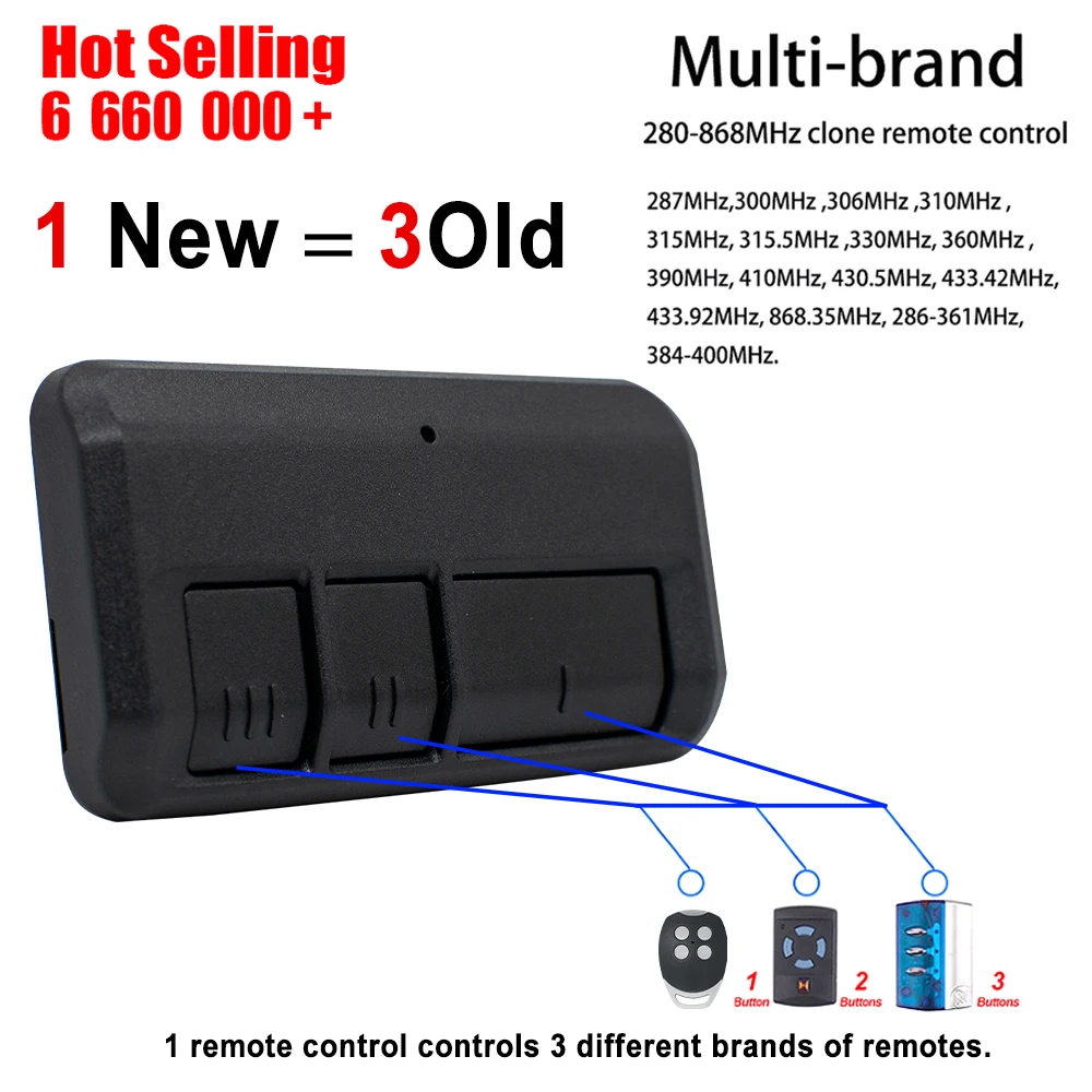 Universal Garage Door Remote Control 280-868MHz Multi-Frequency Clone 433.92MHz 433.42MHz Gate Keyfob Transmitter Duplicator