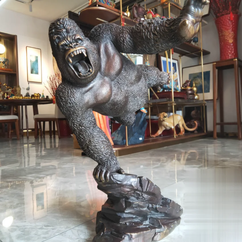 HUGE Amazing 2023 Rare TOP COOL Copper Sculpture Gorilla awe shocking Mountain River HOME COMPANY BAR CLUB DECOR ART