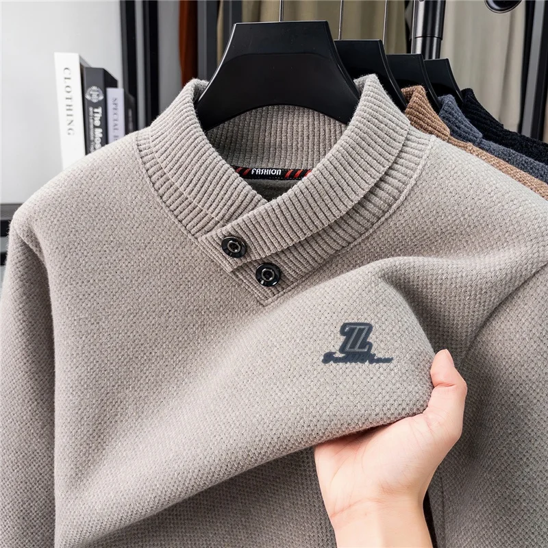 

Лидер продаж, мужской вязаный пуловер премиум-качества, шарф с воротником, плюшевый утепленный свитер с буквенным принтом, зимний интерьер, теплая мужская одежда