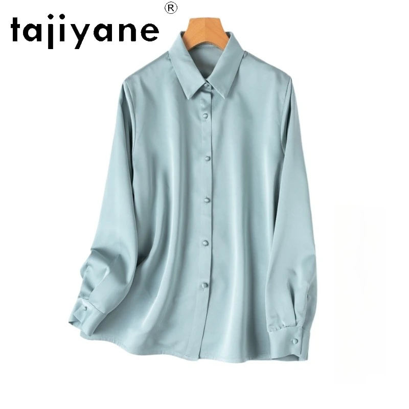

TAJIYANE 20MM 100% Шелковая блузка из тутового шелкопряда для женщин, элегантная зеленая рубашка в офисном стиле, топы с длинными рукавами, весна 2026, женская одежда