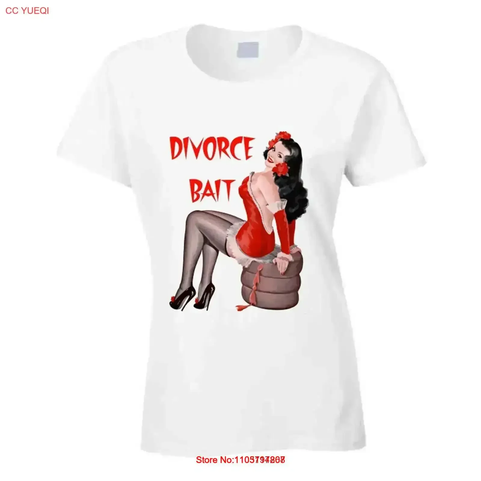 Womens Black White Pinup T Shirt Top Divorce Bait Retro Vintage 50s Sexy Hot Washed Versatile For Everyday Wear vintage Washed