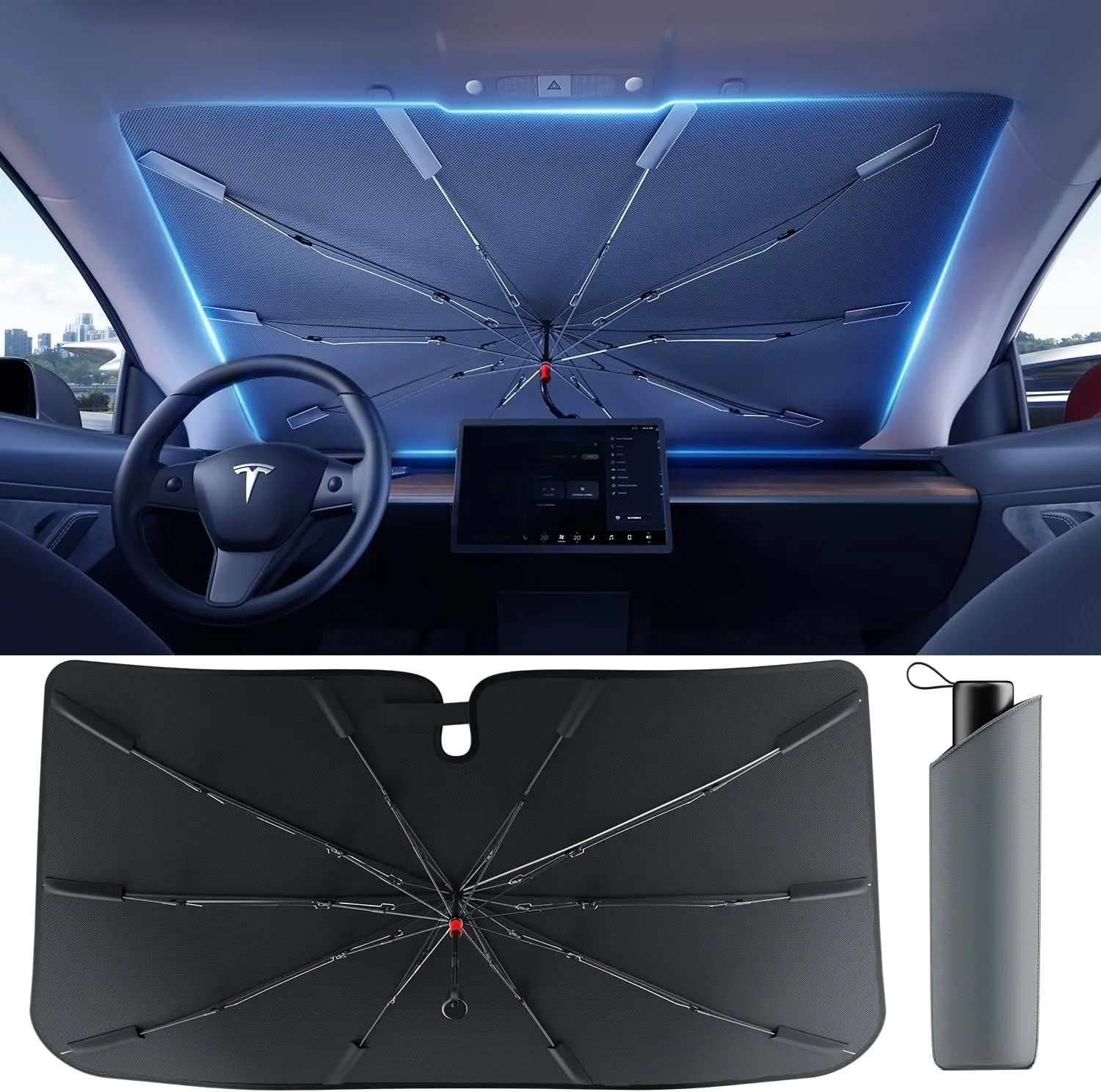 

Updated Car Windshield Sun Shade - Effective Cool Spring Umbrella Shade to Protect Interior from Sun and Heat