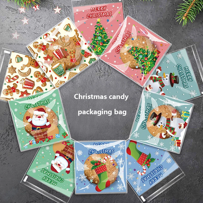 100pcs Christmas Treat Bags - Self-Sealing, Disposable Opp Candy & Cookie Pouches With Festive Cartoon Designs For Holiday Gift