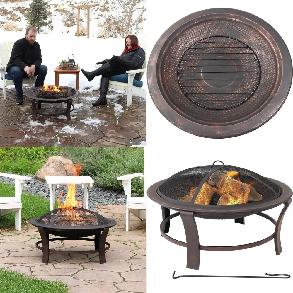 

29-дюймовое высокое костровое место для сжигания дров с подставкой, защитным экраном от искр, решеткой для дров и кочергой