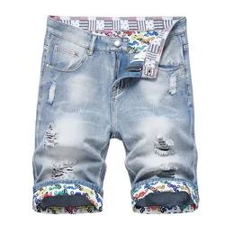 2023 Zomer Nieuwe Heren Gescheurde Korte Jeans Merk Kleding Bermuda Katoenen Shorts Heren Dunne Ademende Casual Denim Shorts