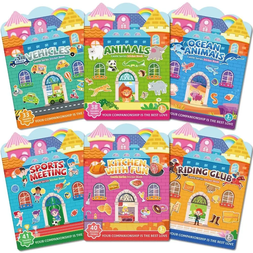 Reusable Cartoon Jelly Sticker Silent Book Multicolor Multi-theme Quiet Book Animal Vehicle Interaction Game Puzzle For