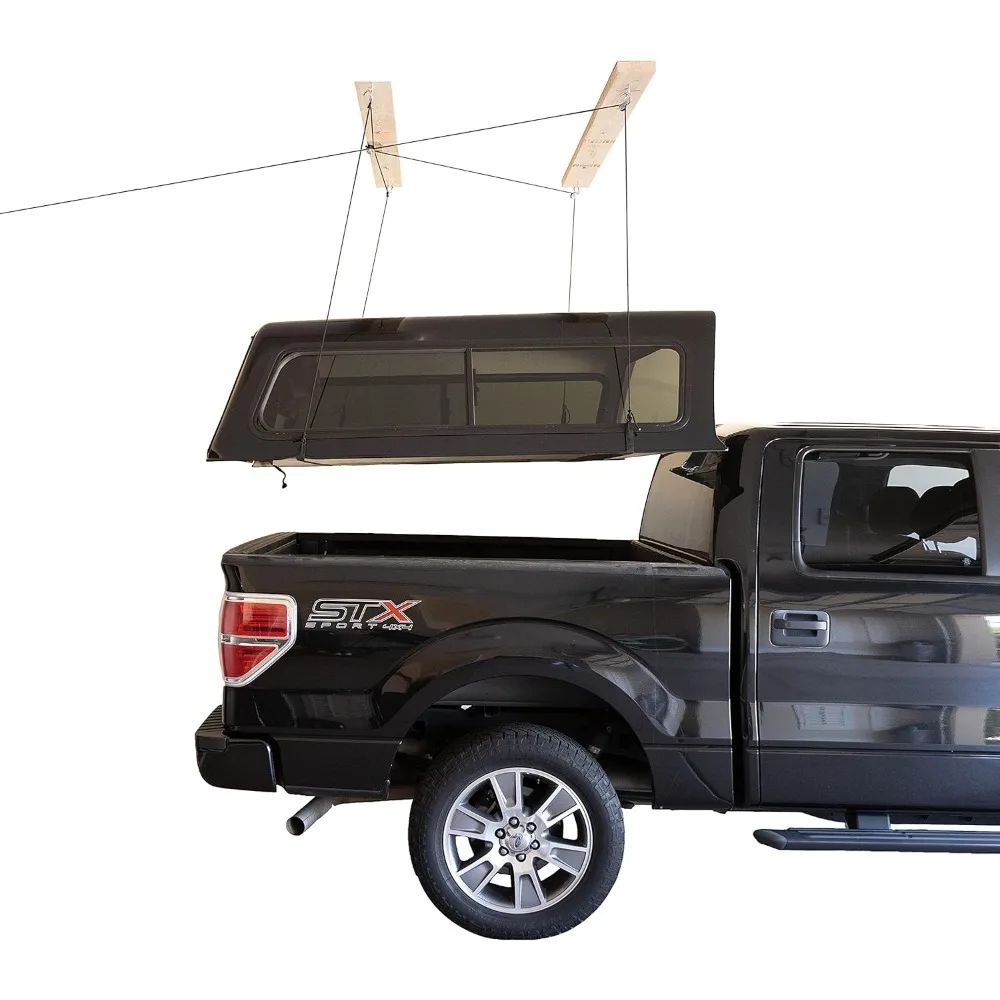 Truck Cap Overhead Garage Storage Hoist, Safe Anti-Drop System, Easy One-Person Operation, Smart Garage Organization