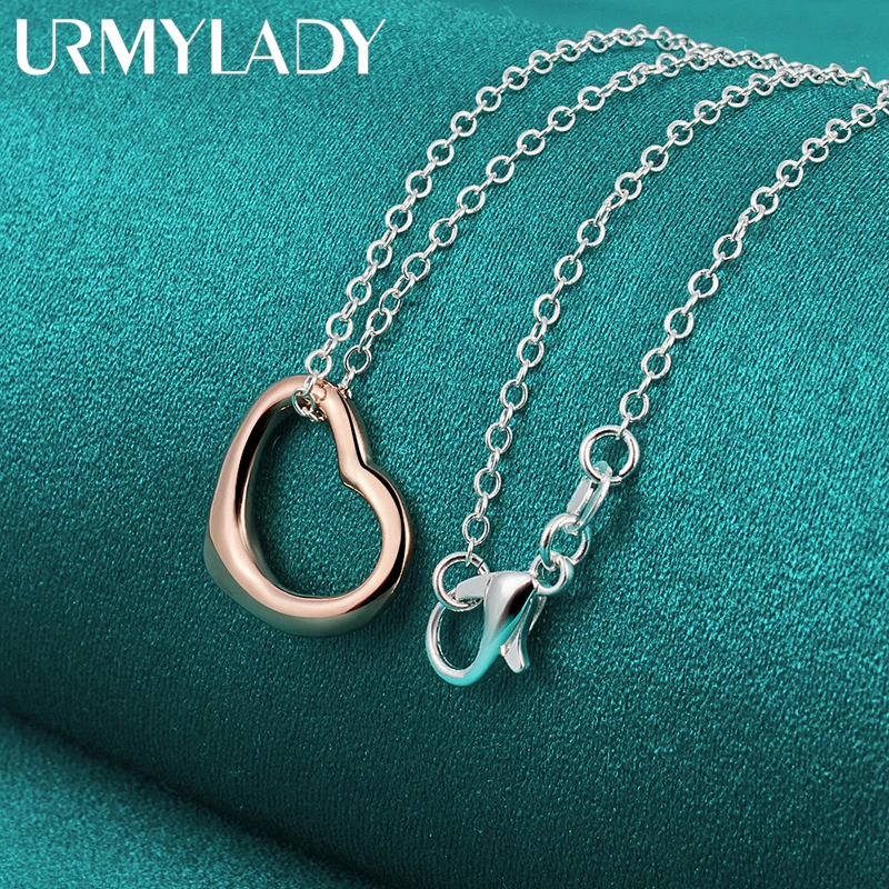 

URMYLADY 925 Sterling Silver Love Heart Pendant Necklace High Quality For Women Wedding Engagement Fashion Fine Jewelry Gifts