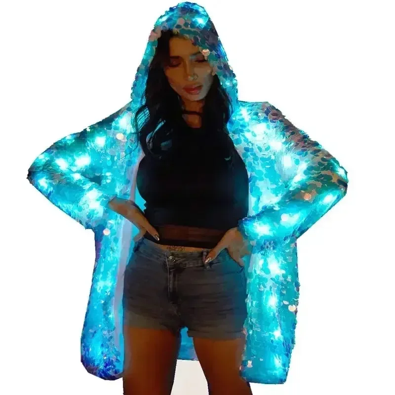 Sequins LED Jacket Women Christmas Nightclub Party Light Up Clothing Fancy Rave Costume DJ Gogo Dancer Clothes Street Dance Wear