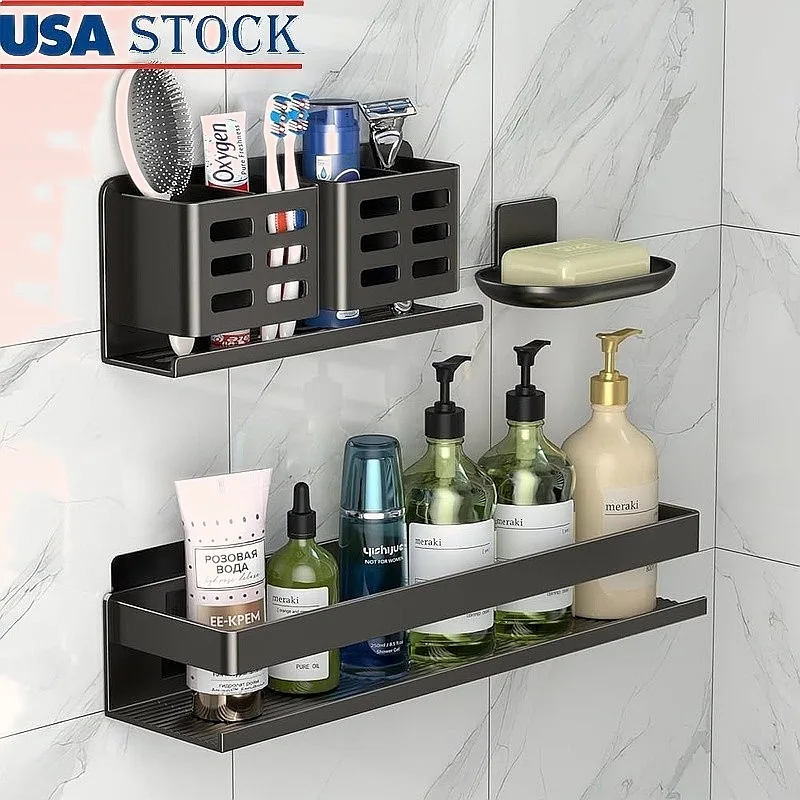 Waterproof Aluminum Bathroom Storage Rack Set Toothbrush Soap Holder Durable