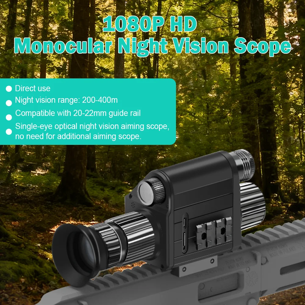 1080P Night Vision Telescope, 5x Digital Zoom, Visual Range of 200-400 Meters, Crosshair, Adjustable Three-Level Infrared