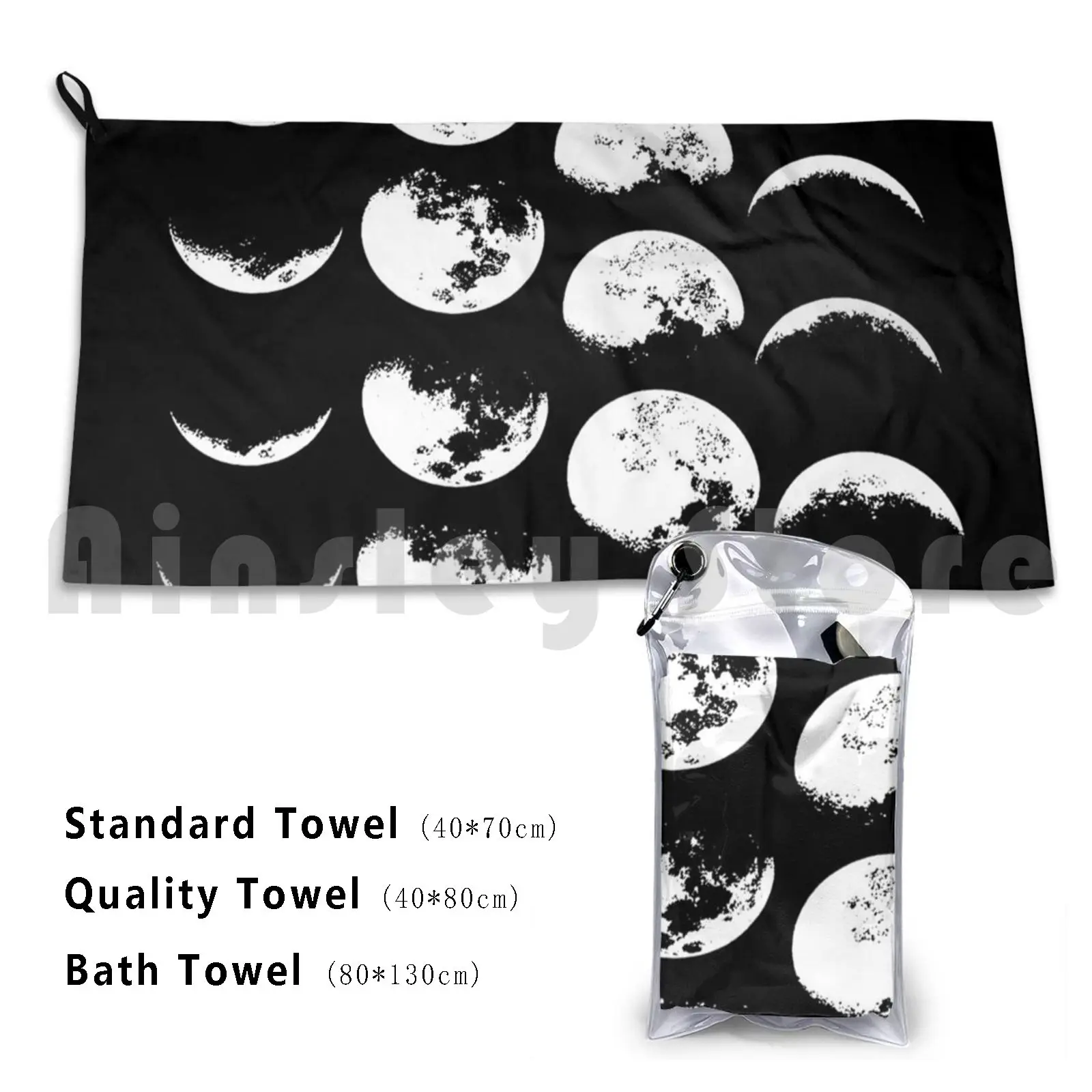 Moon Phases No. 2 Custom Towel Bath Towel Moon Moon Phases Lune La Lune La Luna Black And White Magic